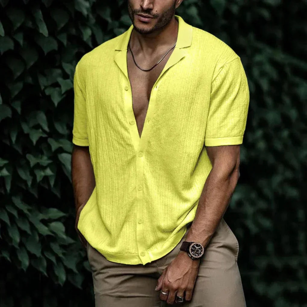 Men's Linen Shirt | Lightweight Summer Button-Down | Breathable Knitted Beach Top | Casual Vacation Shirt for Men | Comfort Fit