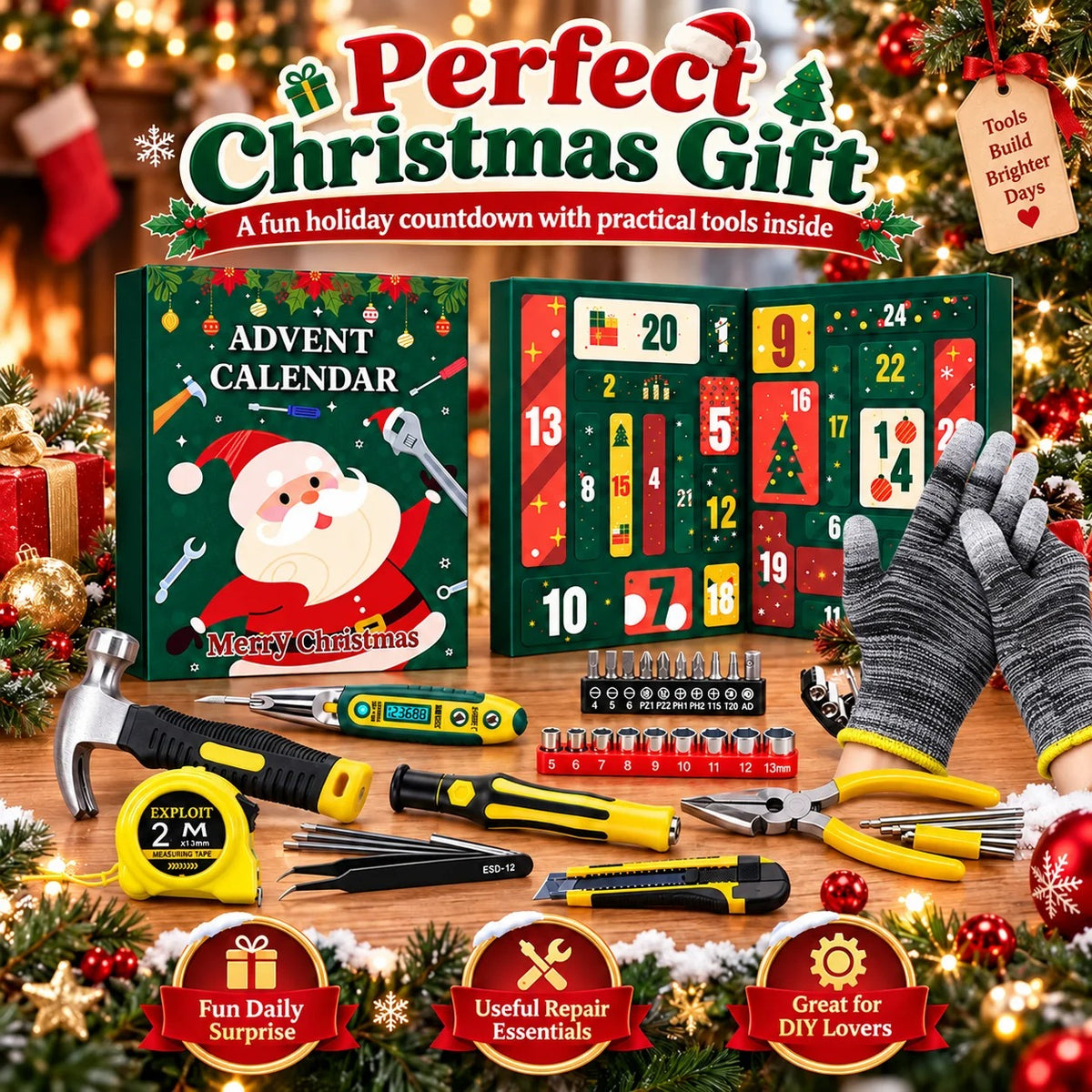 Calendrier de l'Avent de Noël pour homme 2026 – Coffret d'outils à main pour les 24 jours
