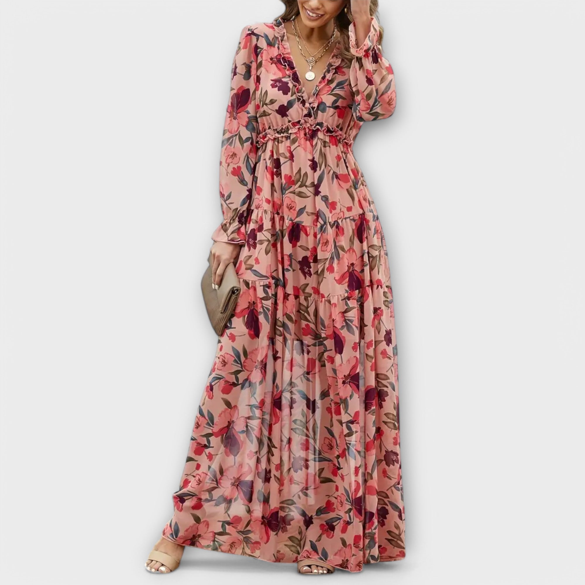 Nova - Elegancka wzorzysta sukienka maxi