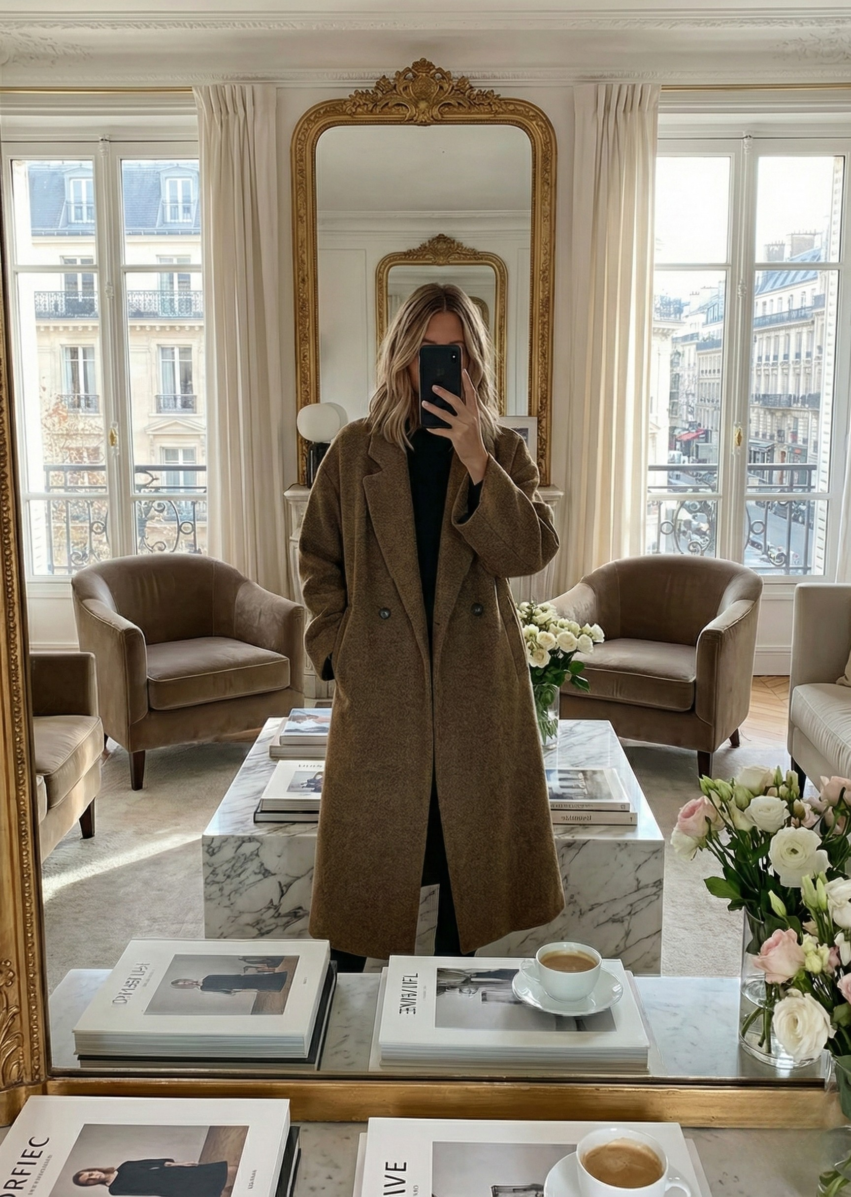 Γυναικείο μακρύ παλτό oversized από μείγμα μαλλιού