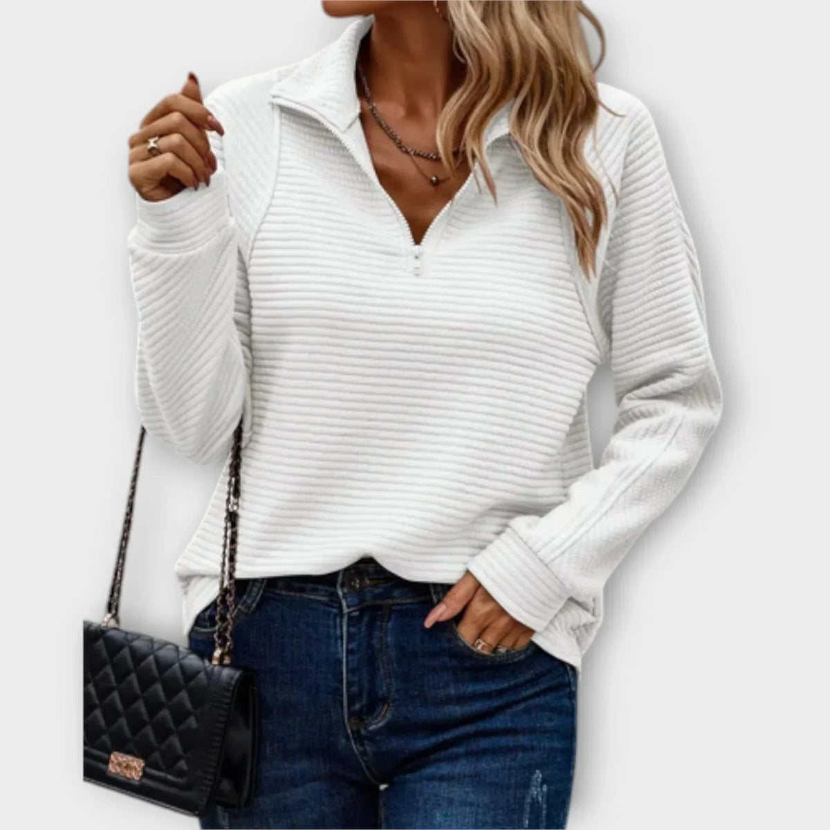Pull à demi-zip pour femme - Pull à col en V et fermeture éclair - Pull en maille léger et décontracté - Haut polyvalent à superposer pour un confort au quotidien