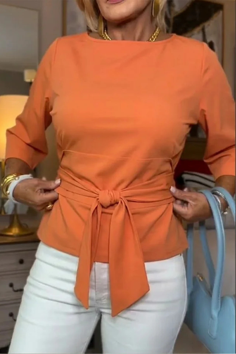 Women's Peplum Blouse | Long Sleeve Tie Waist Top with Adjustable Knot | Lightweight Casual Office Blouse for Everyday Wear