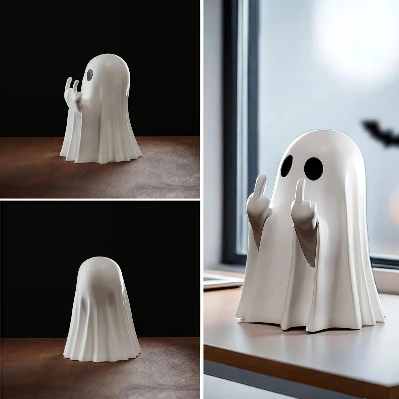 Vtipná halloweenská figurka ducha s prostředníčkem