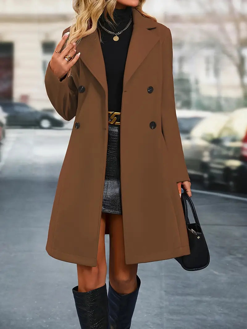Elegant double-sided women's trench coat with lapel collar