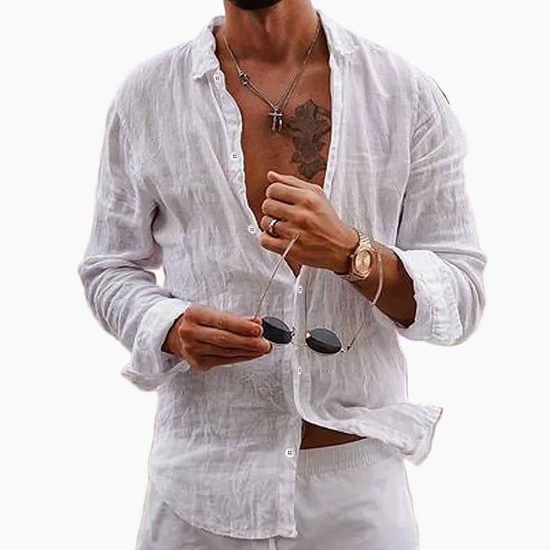 Chemise décontractée à manches longues pour homme, avec col à revers | Chemise légère, respirante et à coupe ample, à boutons, idéale pour le quotidien et les voyages