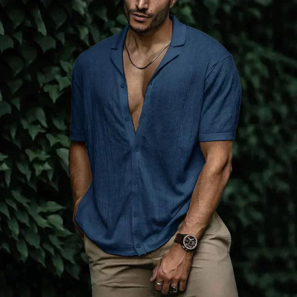 Men's Linen Shirt | Lightweight Summer Button-Down | Breathable Knitted Beach Top | Casual Vacation Shirt for Men | Comfort Fit