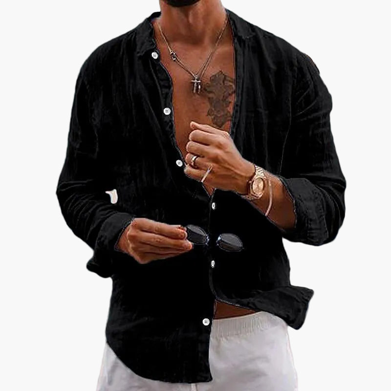 Chemise décontractée à manches longues pour homme, avec col à revers | Chemise légère, respirante et à coupe ample, à boutons, idéale pour le quotidien et les voyages
