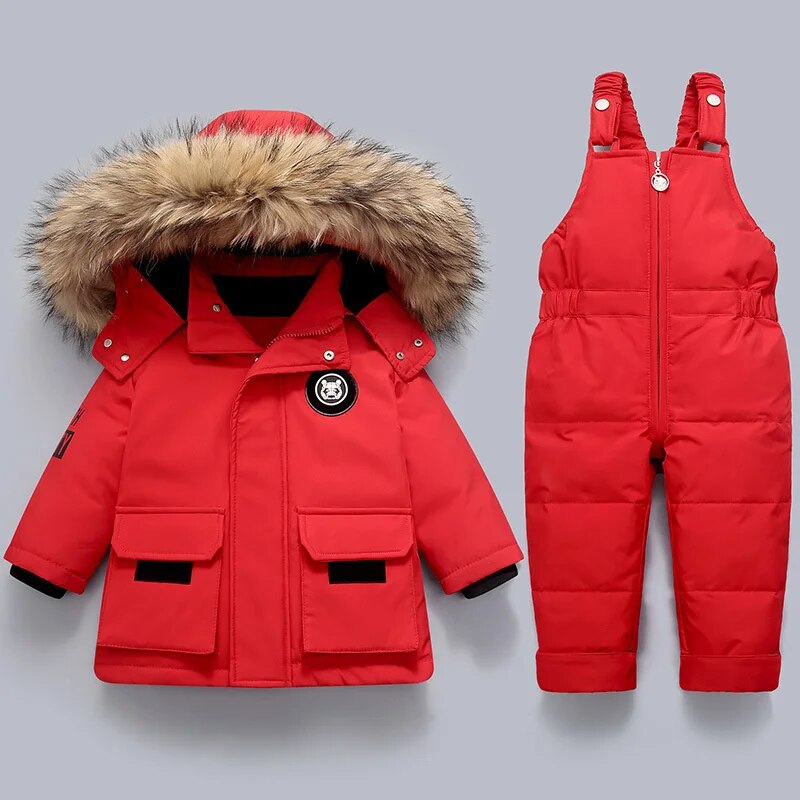 Abrigo de invierno para niños con cuello de piel