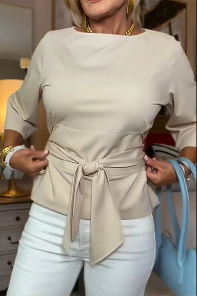 Women's Peplum Blouse | Long Sleeve Tie Waist Top with Adjustable Knot | Lightweight Casual Office Blouse for Everyday Wear