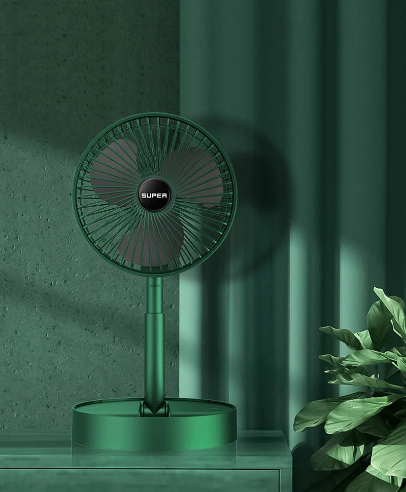 Foldable USB Desk Fan | Portable Rechargeable Table Fan with 5 Speeds and Quiet Airflow | Telescopic Personal Cooling Fan