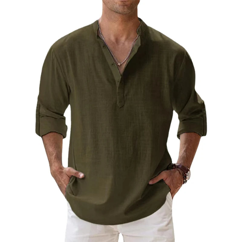 Men's Long Sleeve 100% Cotton Shirt | Loose Fit Breathable Summer Top | Casual Lightweight Button-Down Everyday Shirt