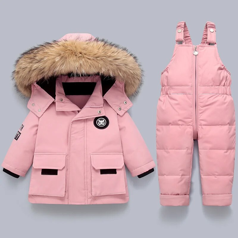 Abrigo de invierno para niños con cuello de piel