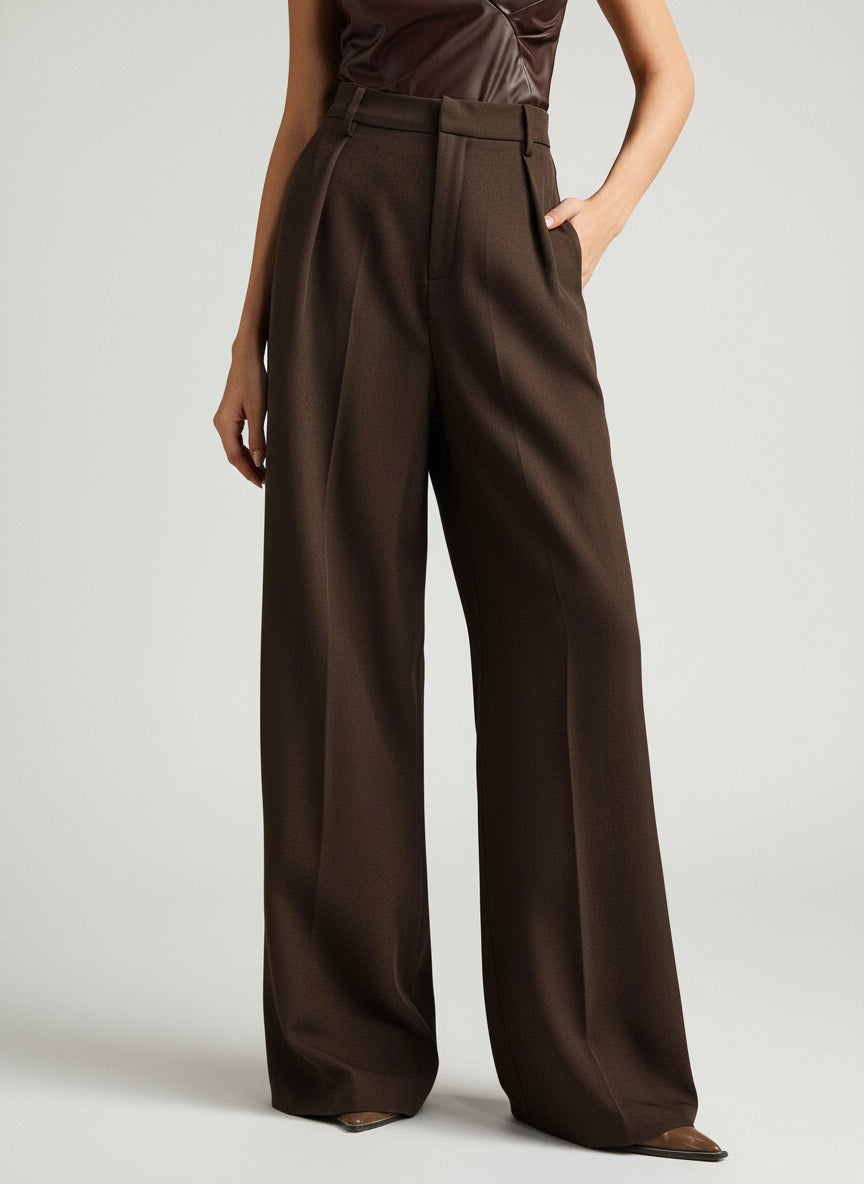 High Waist Wide Leg Tailored Trousers for Women | Smart Office Dress Pants with a Structured Waist and Flowing Silhouette