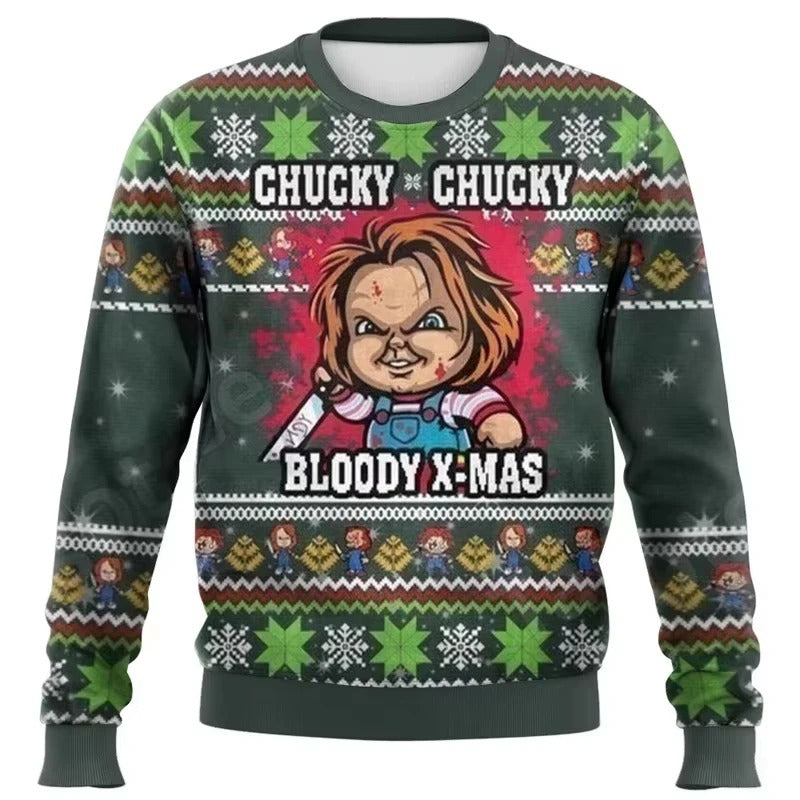 Felpa natalizia con grafica “Good Guys” – Pullover a maniche lunghe a righe colorate