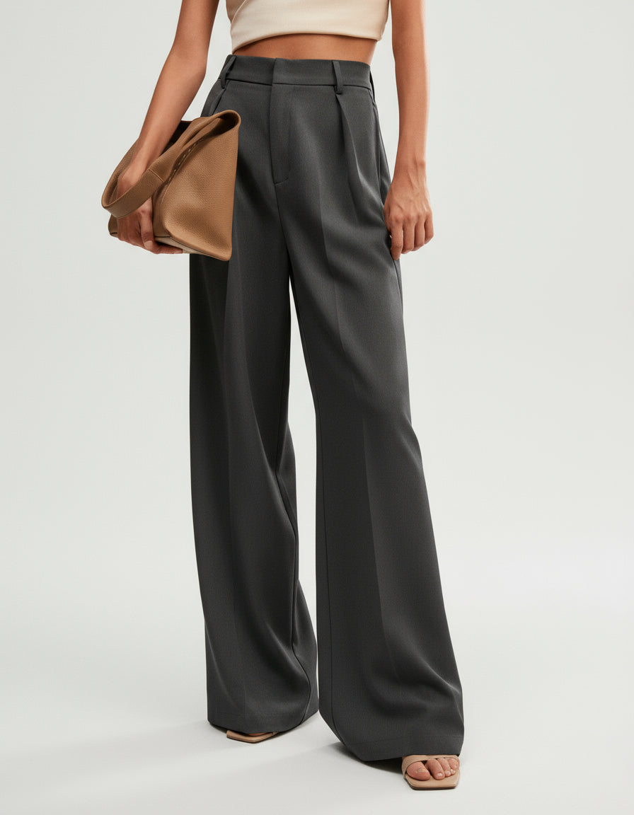 High Waist Wide Leg Tailored Trousers for Women | Smart Office Dress Pants with a Structured Waist and Flowing Silhouette