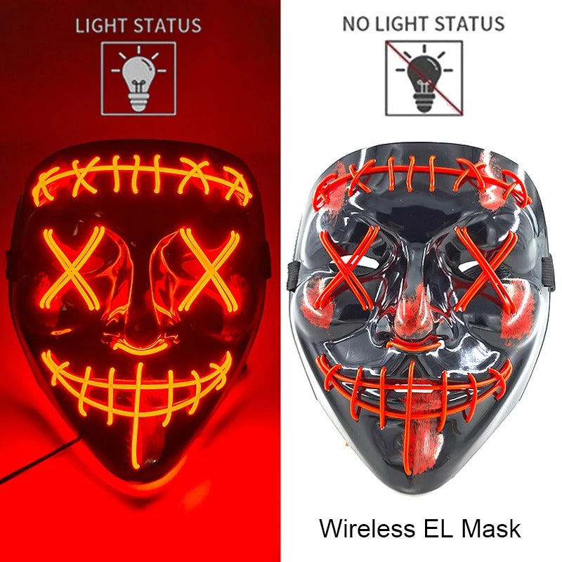 Bezdrátová neonová LED maska na pročištění – maska na Halloween a cosplay, která svítí ve tmě