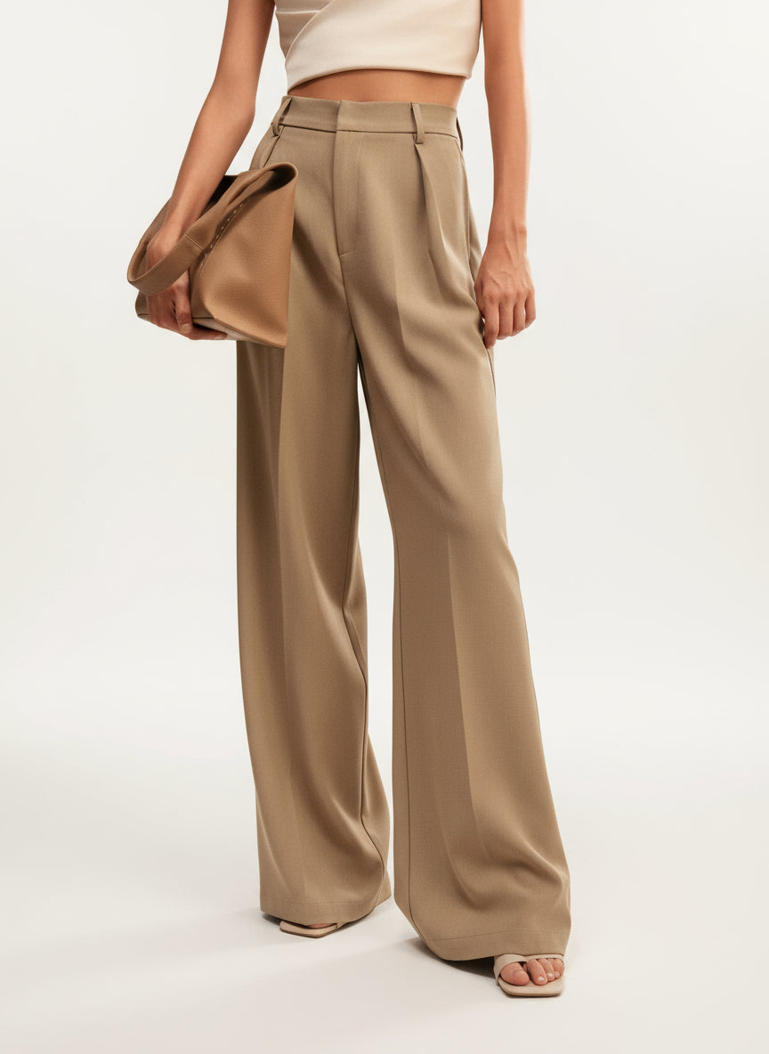 High Waist Wide Leg Tailored Trousers for Women | Smart Office Dress Pants with a Structured Waist and Flowing Silhouette