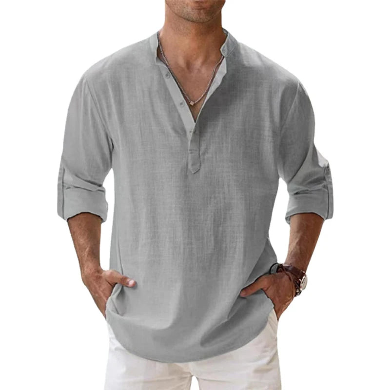 Men's Long Sleeve 100% Cotton Shirt | Loose Fit Breathable Summer Top | Casual Lightweight Button-Down Everyday Shirt