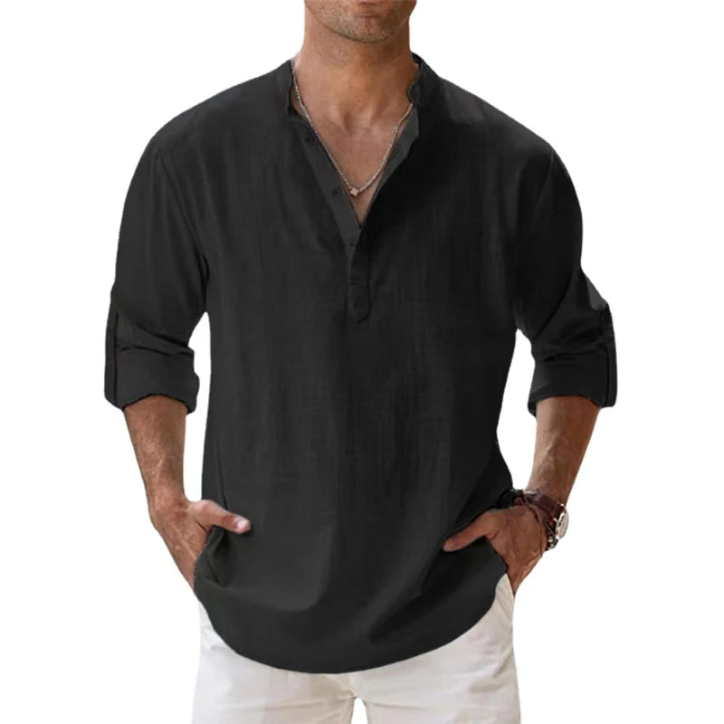 Men's Long Sleeve 100% Cotton Shirt | Loose Fit Breathable Summer Top | Casual Lightweight Button-Down Everyday Shirt