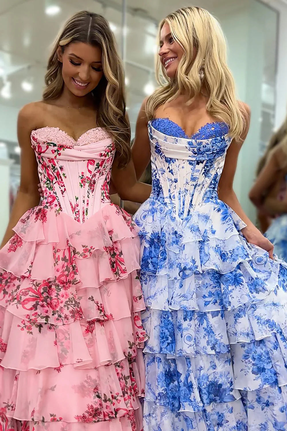 Women’s Flora Floral Tiered Ruffle Corset Maxi Dress
