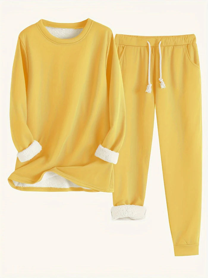 Ensemble thermique deux pièces pour femme | Ensemble d'intérieur chaud composé d'un haut à manches longues et d'un pantalon assorti | Tenue thermique d'hiver confortable