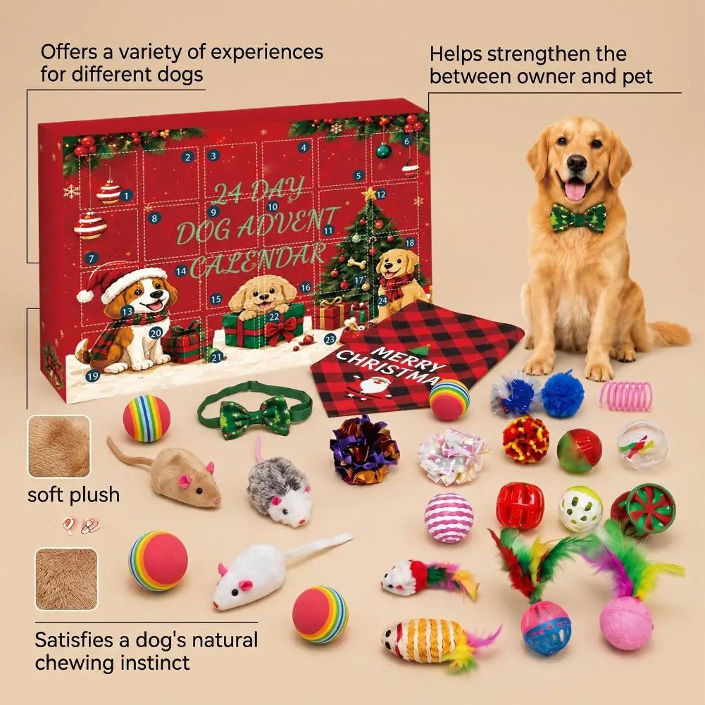 Calendario dell'Avvento natalizio per cani 2026 – Set regalo di 24 giorni con giocattoli e accessori per animali domestici