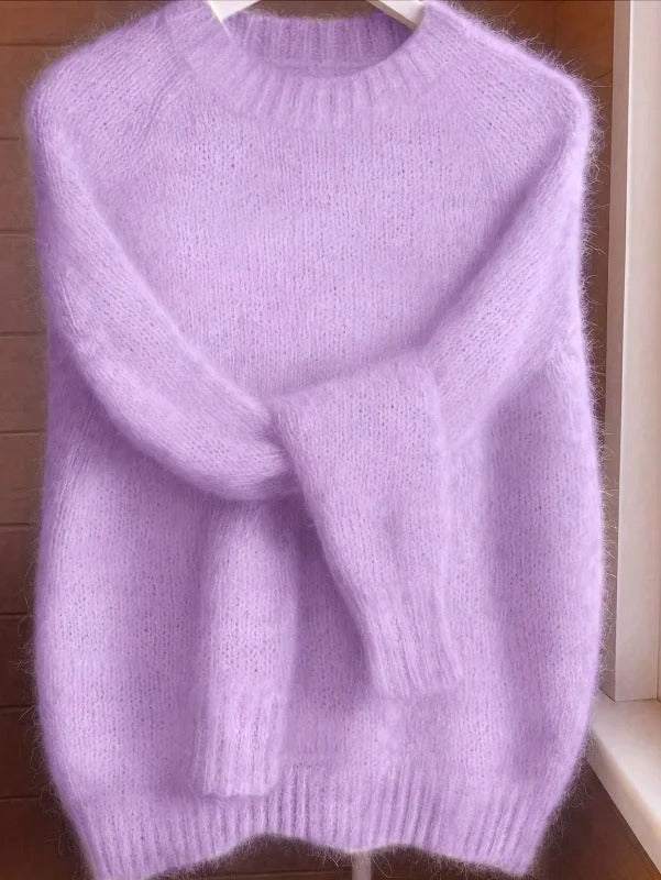 Maglione da donna in morbido misto mohair – Pullover in maglia a collo rotondo dalla vestibilità comoda