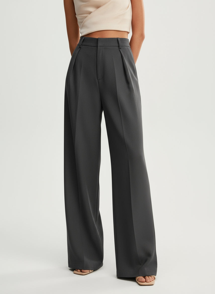 High Waist Wide Leg Tailored Trousers for Women | Smart Office Dress Pants with a Structured Waist and Flowing Silhouette