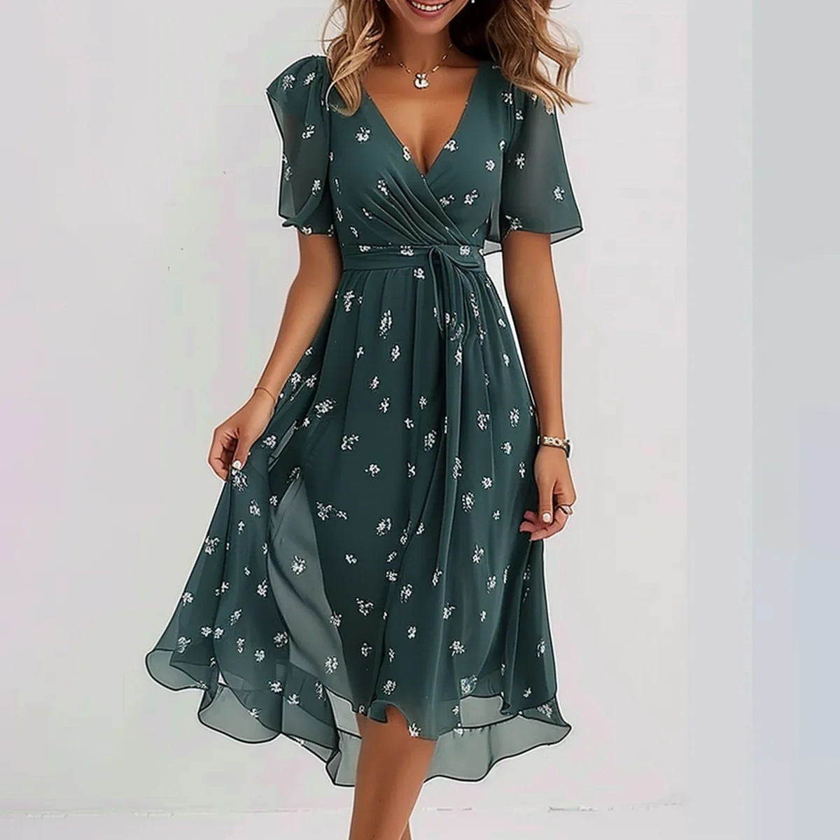Sukienka damska Clara - Elegancka sukienka z krótkim rękawem o dopasowanym kroju i ponadczasowym designie
