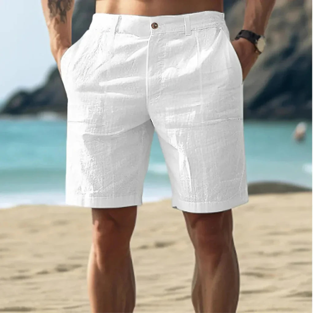 Men's Casual Linen Shorts | Relaxed Fit Summer Beach Shorts with Adjustable Drawstring Waist and Practical Side Pockets