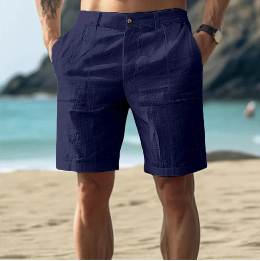 Men's Casual Linen Shorts | Relaxed Fit Summer Beach Shorts with Adjustable Drawstring Waist and Practical Side Pockets