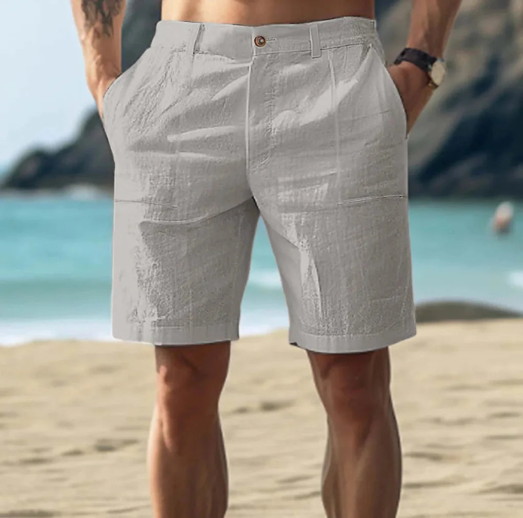 Men's Casual Linen Shorts | Relaxed Fit Summer Beach Shorts with Adjustable Drawstring Waist and Practical Side Pockets