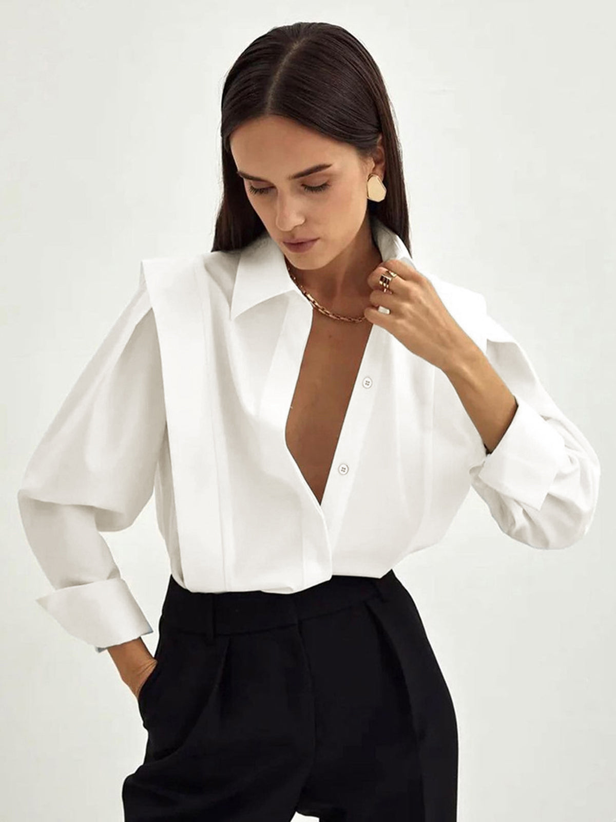 Women’s Classic Collared Blouse – Straight Fit Shirt for Work & Everyday Wear