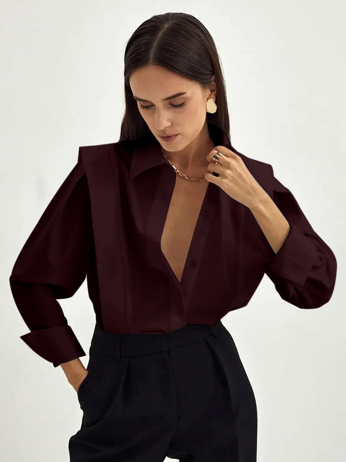 Women’s Classic Collared Blouse – Straight Fit Shirt for Work & Everyday Wear