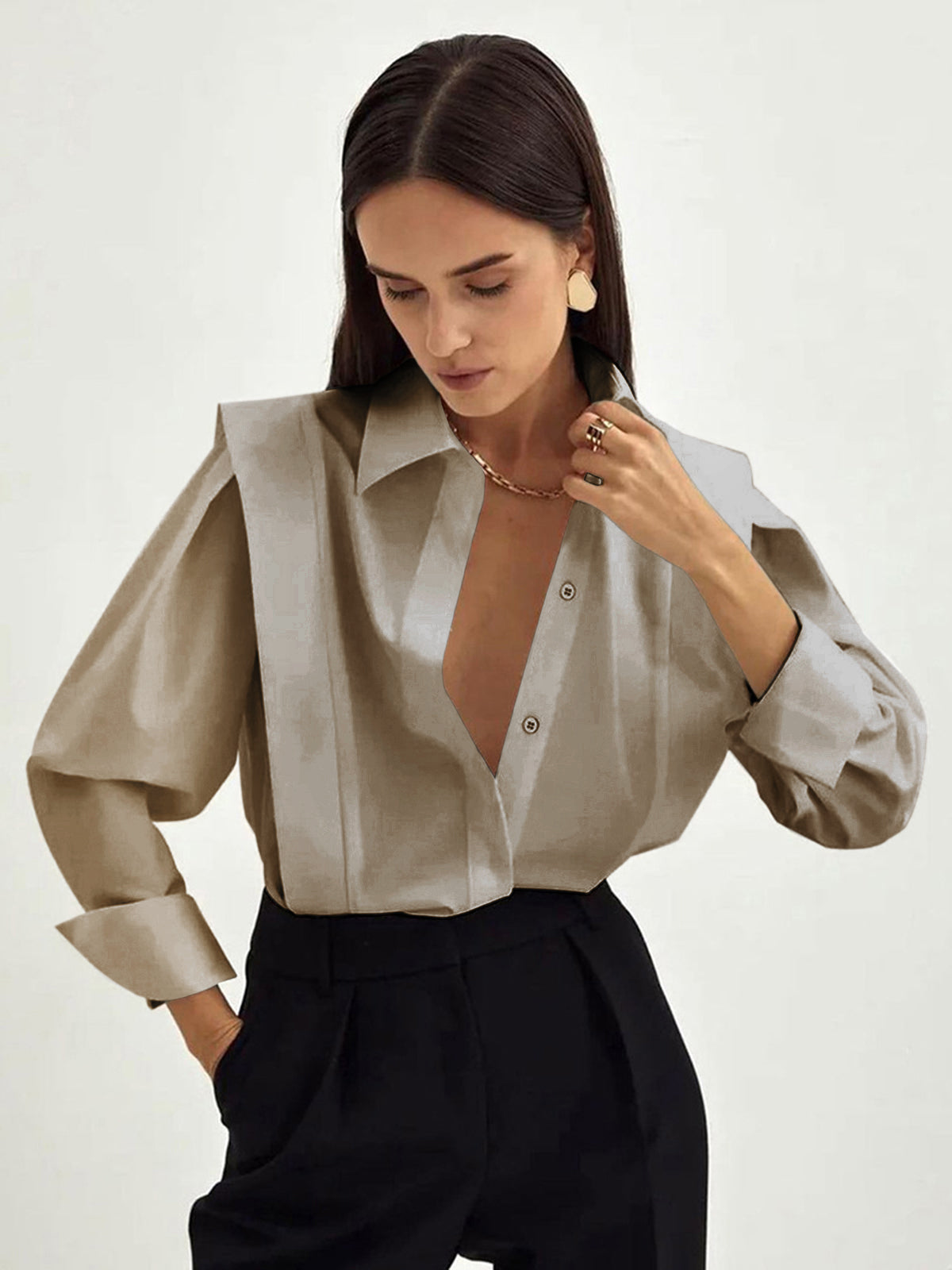 Women’s Classic Collared Blouse – Straight Fit Shirt for Work & Everyday Wear