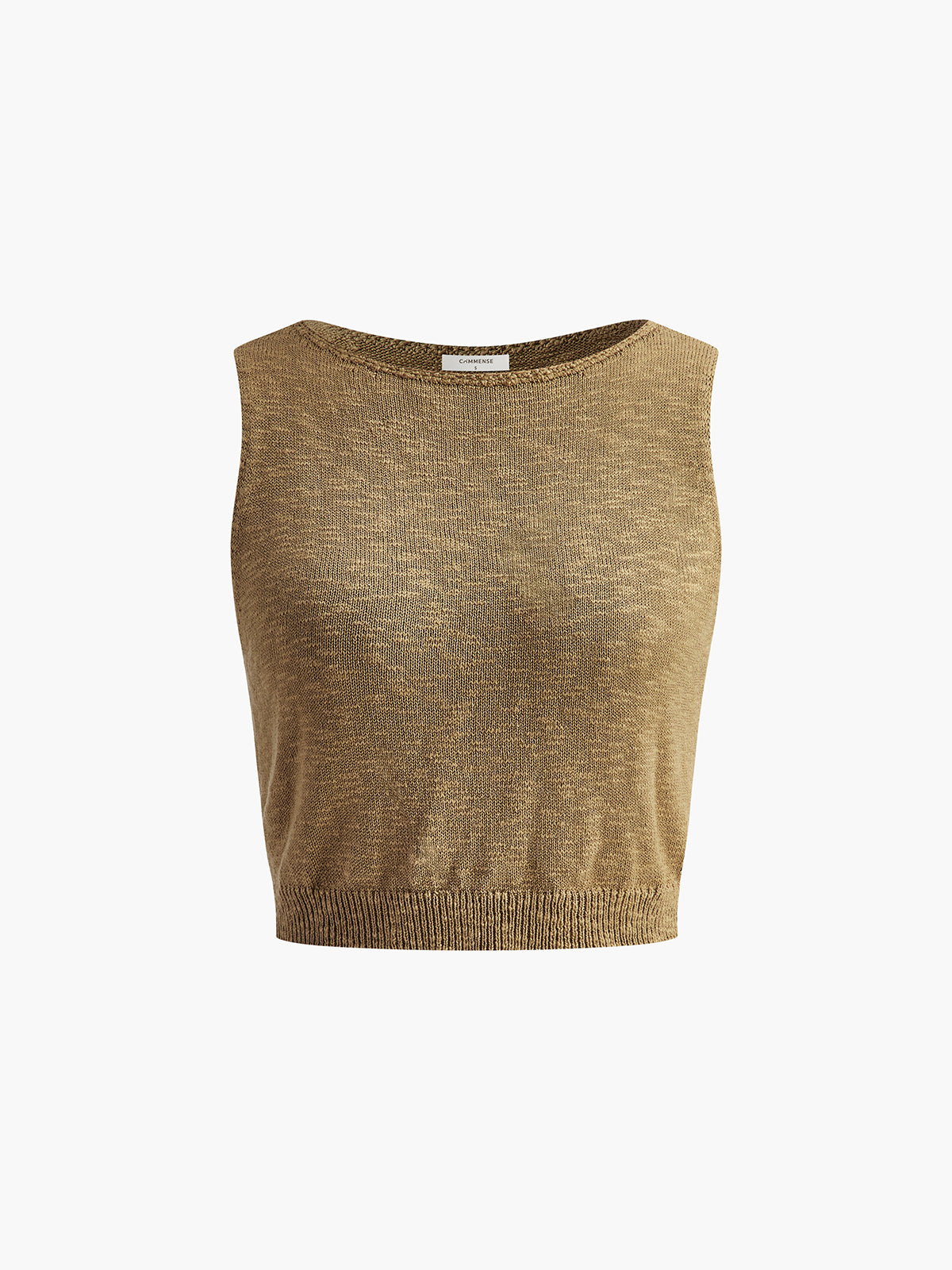 Strikket crop-top i bomuldsblanding – Ærmeløs basic-top med rund hals