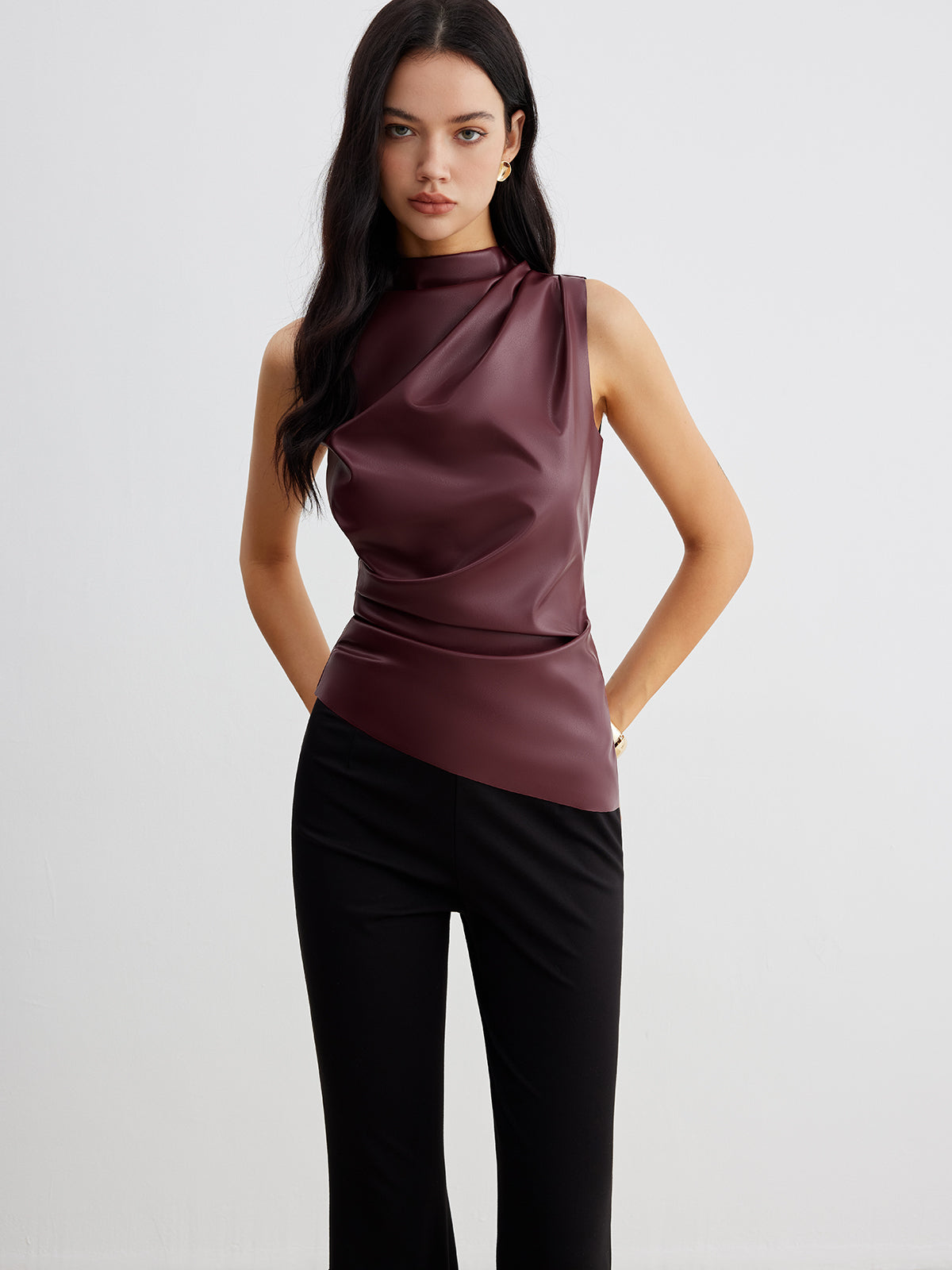 Luxury Chic Faux Leather Tank Top – Women’s Sleeveless Collarless Shirt