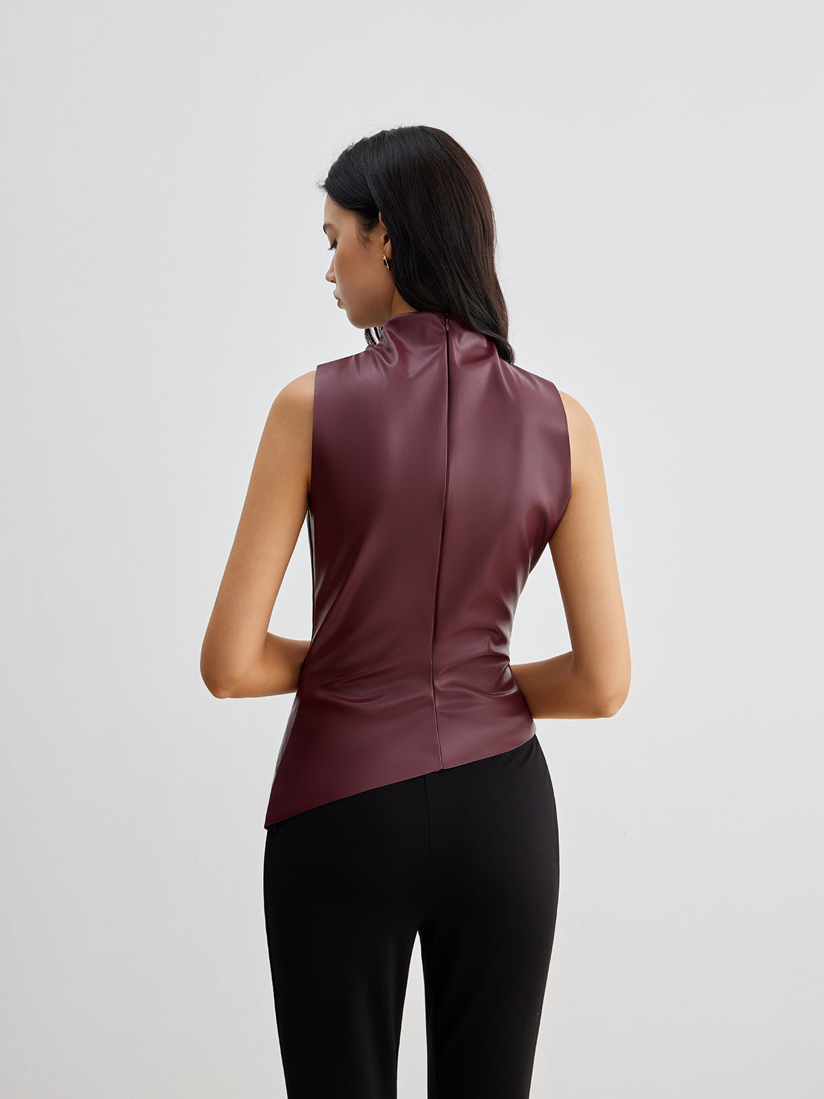 Camiseta sin mangas de imitación de piel, elegante y lujosa – Camiseta sin mangas y sin cuello para mujer
