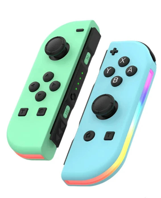 MEELANO Trådløs Bluetooth Joystick Til Nintendo Switch – LED-Håndtag I Unikke Farver Grøn Blå