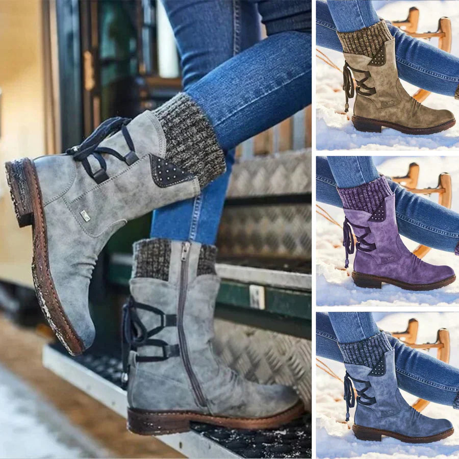 Waterproof women's snow boots - mid-height winter boots with non-slip soles