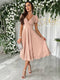 Women's Dress - Elegant Bridesmaid Dress with Cheeky Neck, Short Buff Sleeves and Flowy Cut