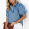 Women’s Demi Puff Sleeve Snap Button Denim Blouse