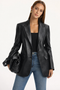 Blazer de luxe en simili cuir pour femme - Noir
