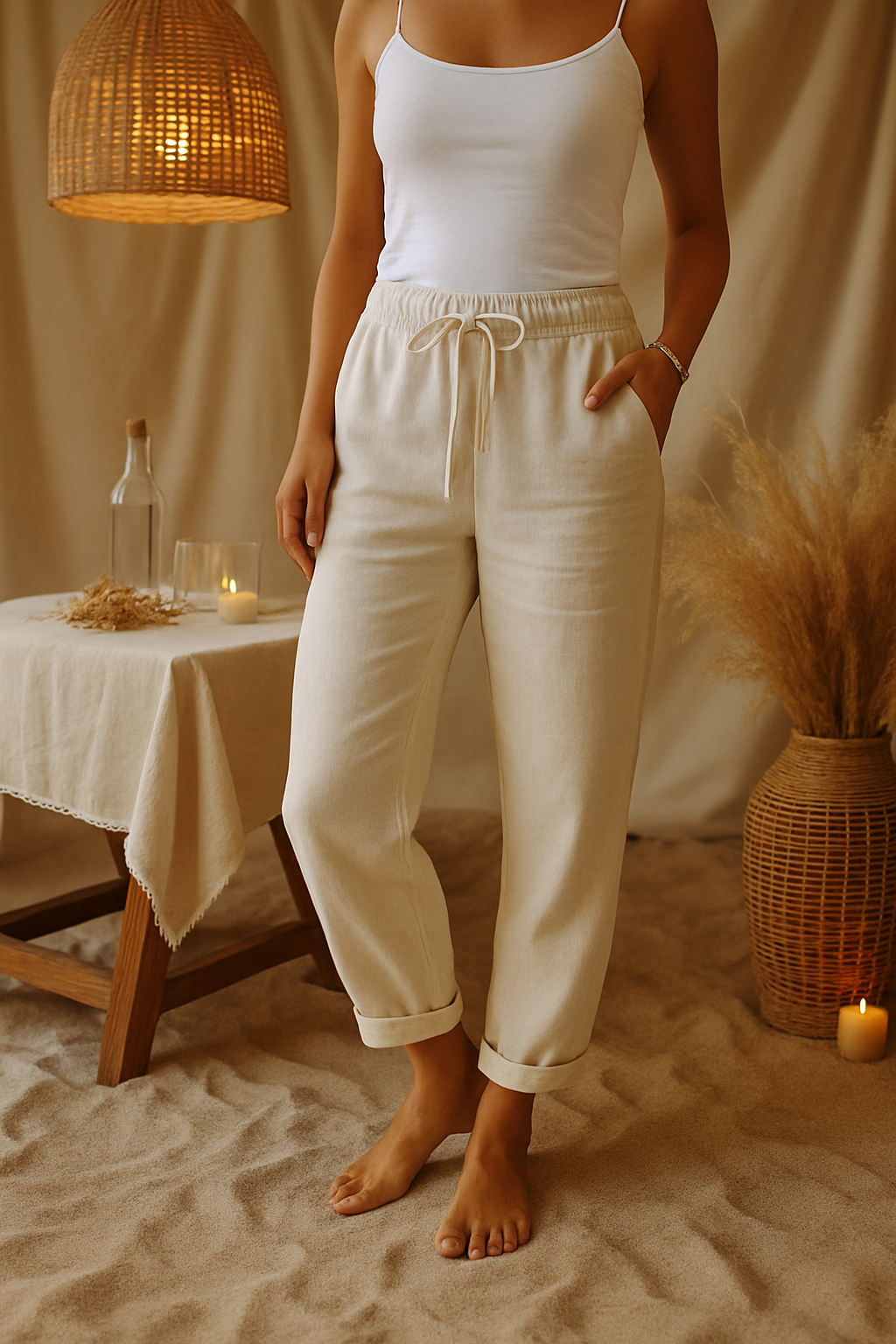 Women's Cotton-Linen Pants | Elastic Waistband
