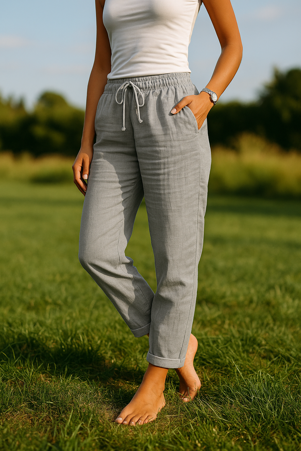 Women's Cotton-Linen Pants | Elastic Waistband