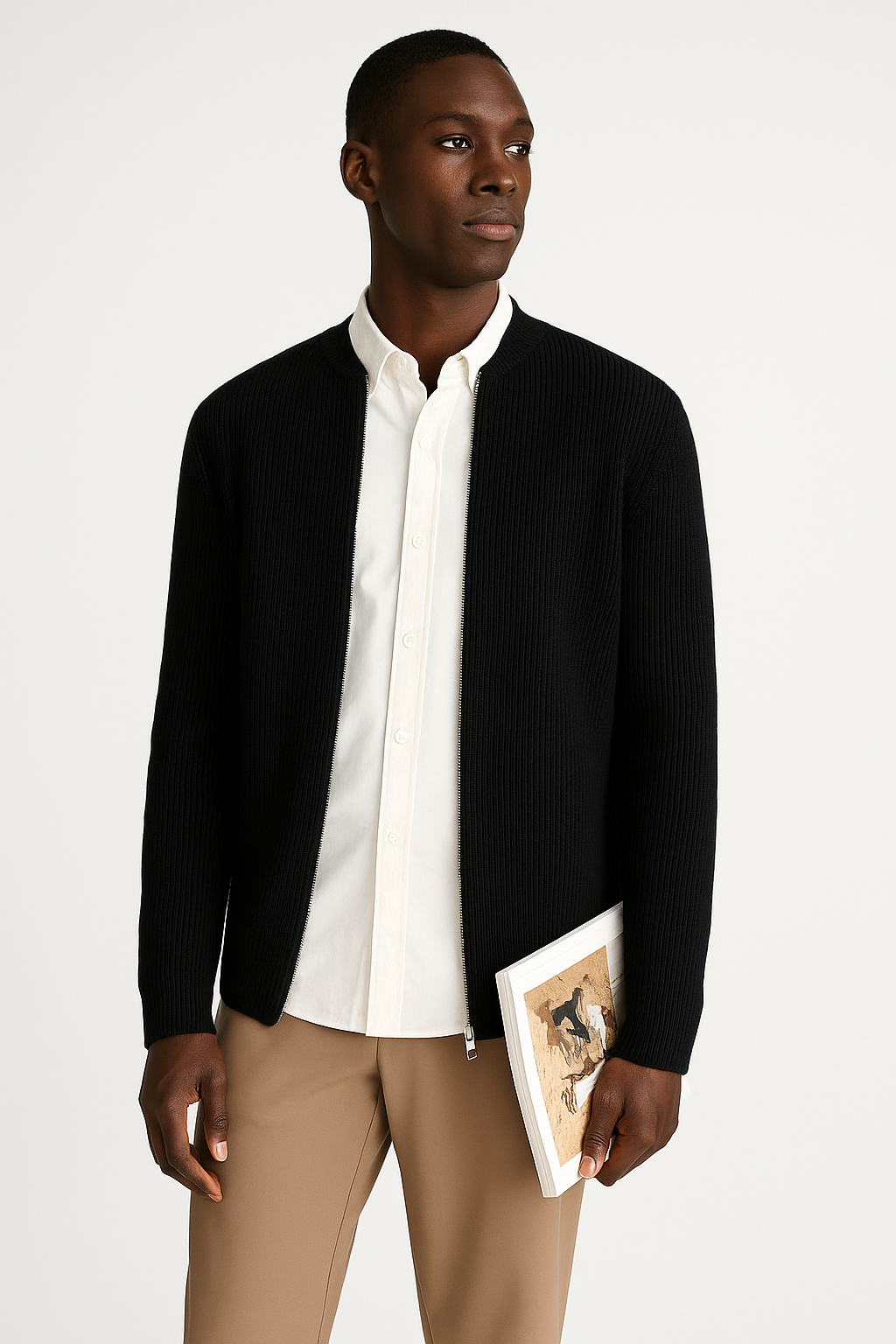 Pull en maille côtelée à fermeture éclair pour homme | Style minimaliste moderne