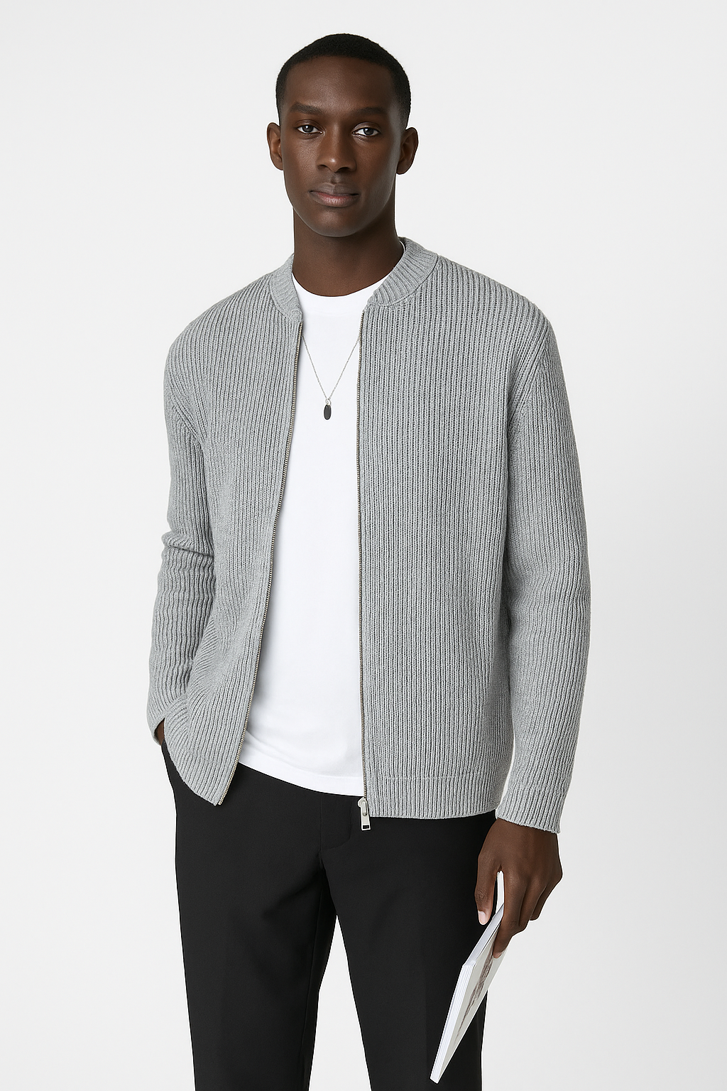 Pull en maille côtelée à fermeture éclair pour homme | Style minimaliste moderne