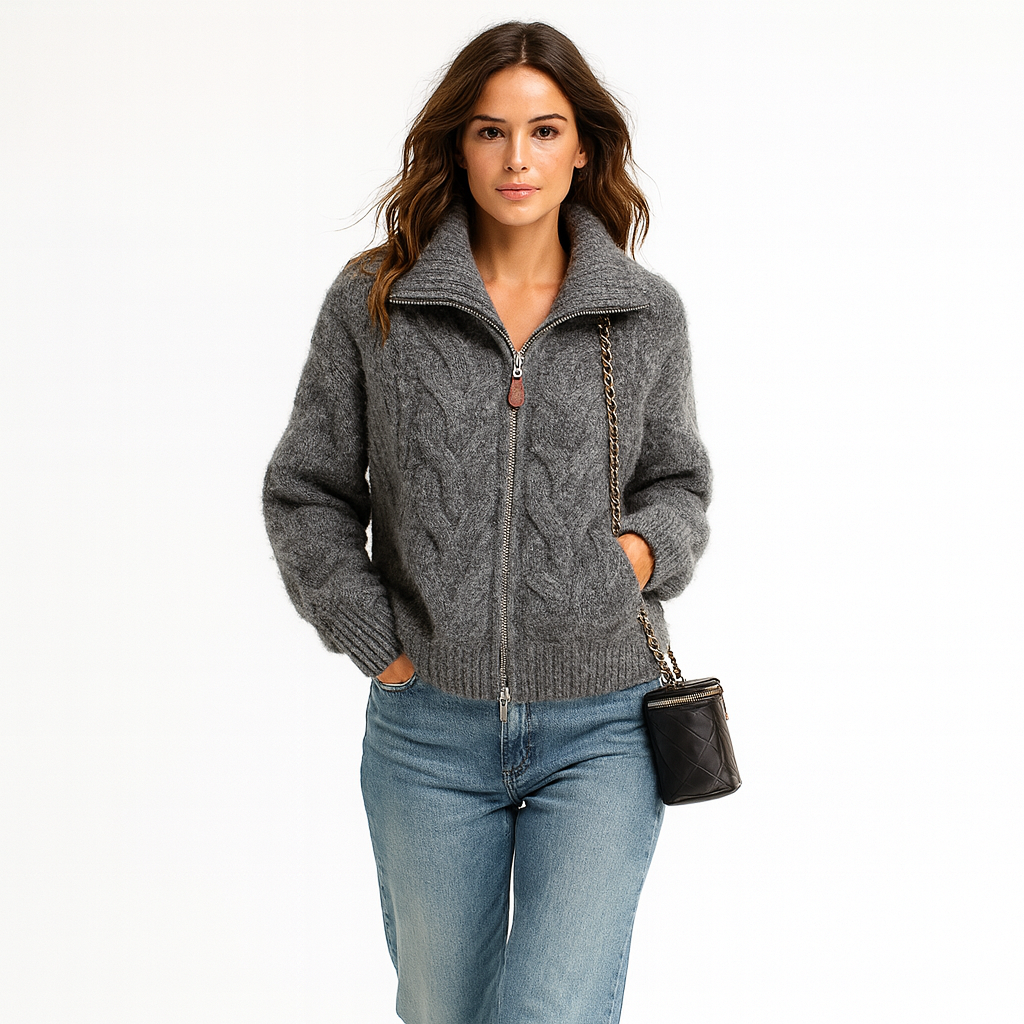 Zip-Up Cable Knit Sweater for Women - Image 1