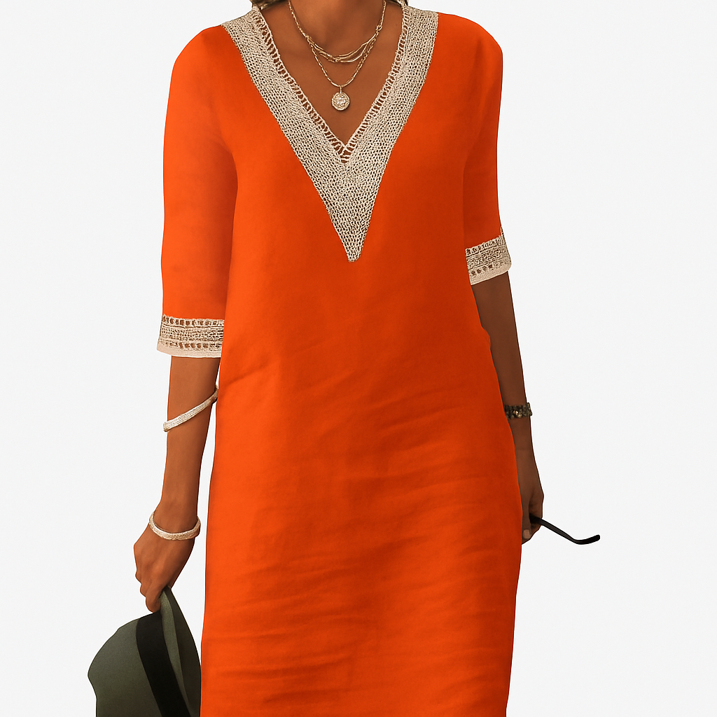  Linen-blend dress orange