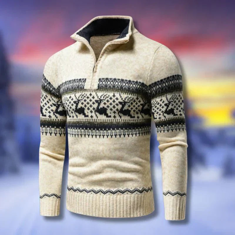 Jersey de lana rojo con motivos de renos para hombre